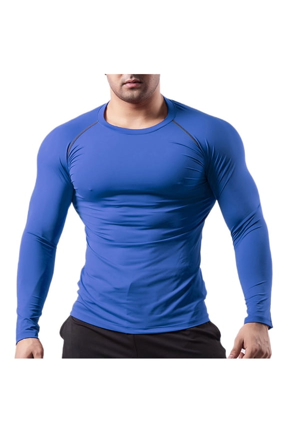 Men's Compression Shirts Long Sleeve Cool Dry Workout Athletic Base Layer Running Basketball Cycling Undershirt Blue