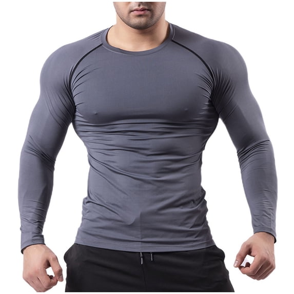 FRSASU Men's Compression Shirts Long Sleeve Cool Dry Workout Athletic Base Layer Running Basketball Cycling Undershirt Gray