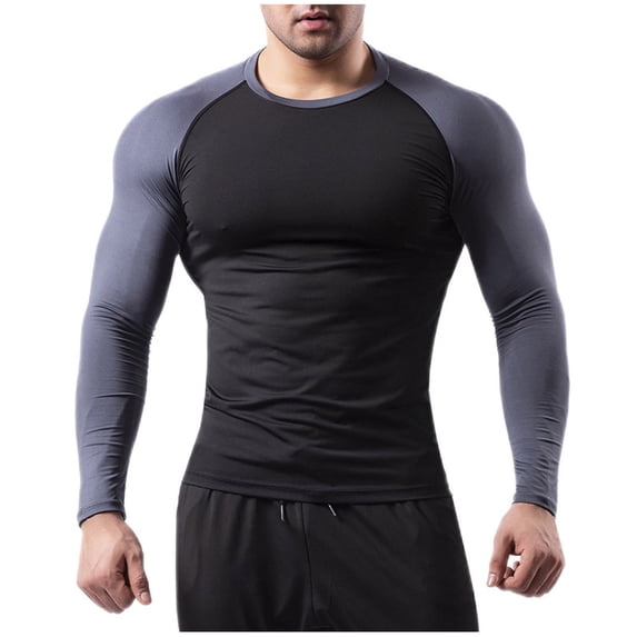 FRSASU Men's Compression Shirts Long Sleeve Quick Dry Rash Athletic Workout Sports Running Tops Black