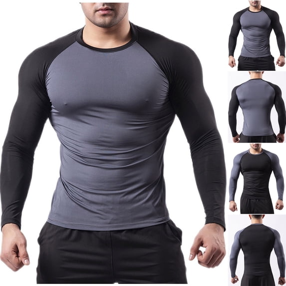 FRSASU Men's Compression Shirts Long Sleeve Quick Dry Rash Athletic Workout Sports Running Tops Gray