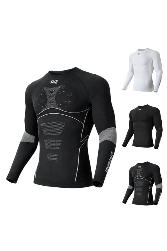 Men's Compression Shirts Long Sleeve Sports Baselayer Workout Running Athletic Active Cold Weather Ski Base Layer Tops White