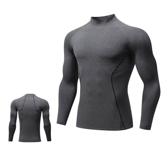 FRSASU Men's Compression Shirts Long Sleeve Workout Gym T-Shirt Running Top Quick Dry Sports Baselayer Undershirts Gray