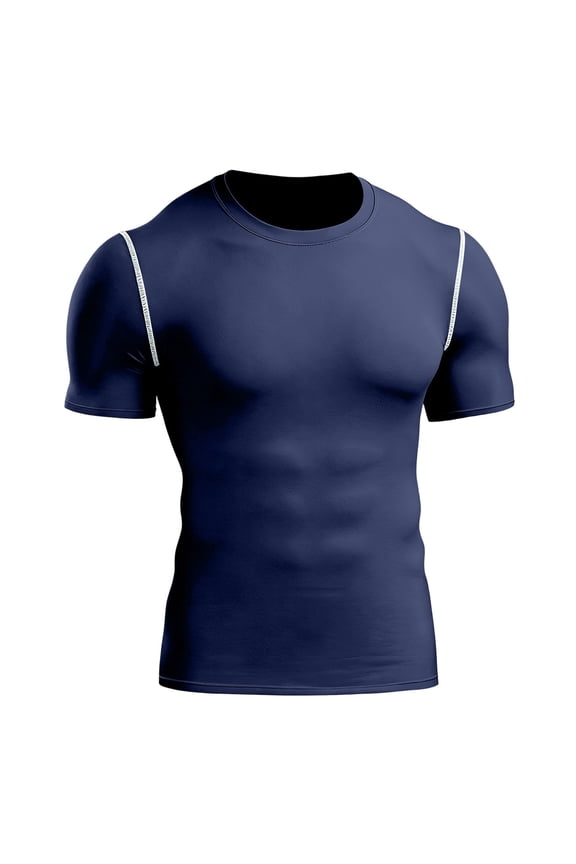 Men's Compression Shirts Short Sleeve Workout Gym T-Shirt Running Tops Cool Dry Sports Base Layer Athletic Undershirts Navy