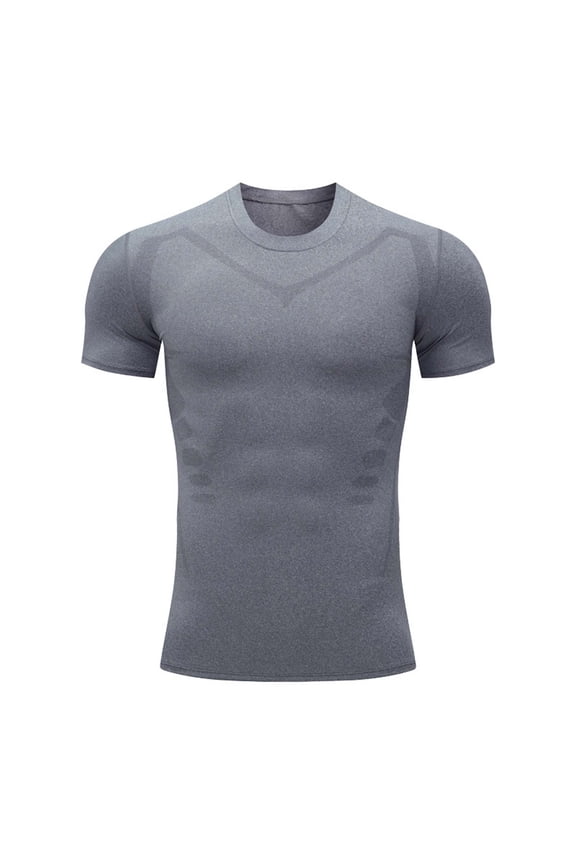 Men's Compression Shirts Short Sleeve Quick Dry Breathable Sports Athletic Workout Base Layer Undershirt T-Shirt Tops Gray