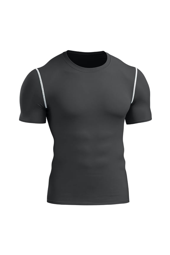 Men's Compression Shirts Short Sleeve Workout Gym T-Shirt Running Tops Cool Dry Sports Base Layer Athletic Undershirts Gray
