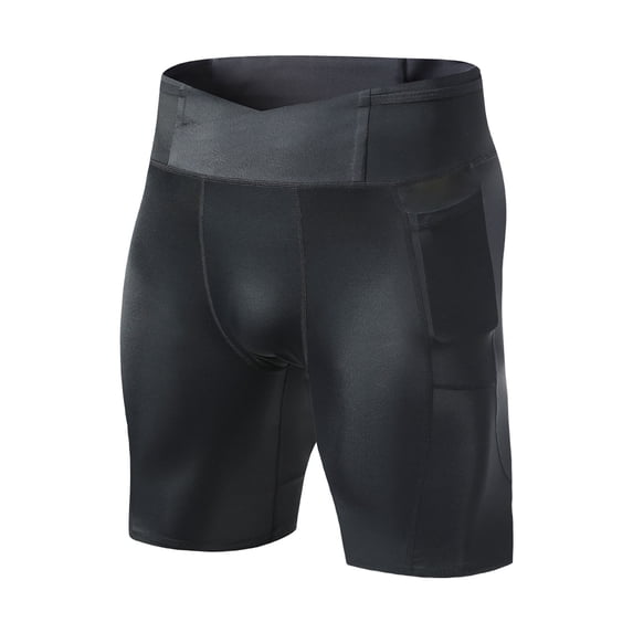FRSASU Men's Compression Short with Pockets Quick Dry Yoga Running Workout Shorts Black