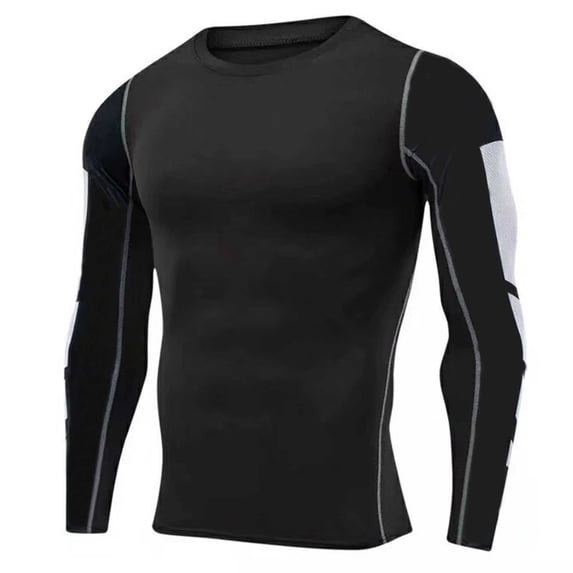 FRSASU Men's Compression T-Shirts Summer Gym Bodybuilding Muscle Tees Casual Long Sleeve Workout Running Sports Tops Black
