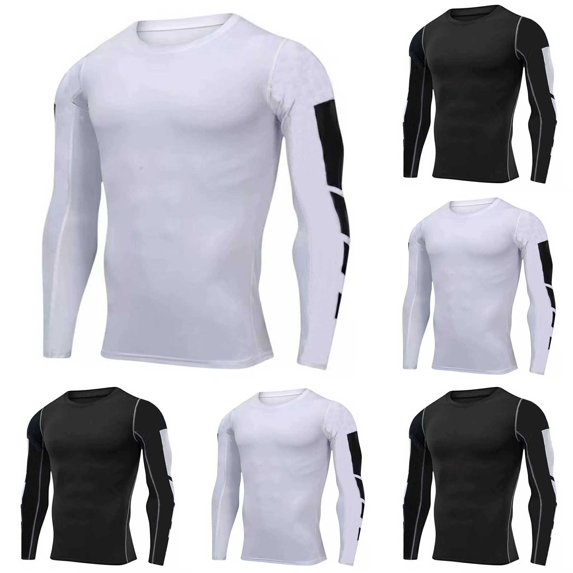 FRSASU Men's Compression T-Shirts Summer Gym Bodybuilding Muscle Tees Casual Long Sleeve Workout Running Sports Tops White