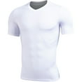 thumbnail image 1 of FRSASU Men's Compression V-Neck T-Shirts Short Sleeve Stretchy Workout Undershirt Athletic Base Layer Tee Tops White, 1 of 7