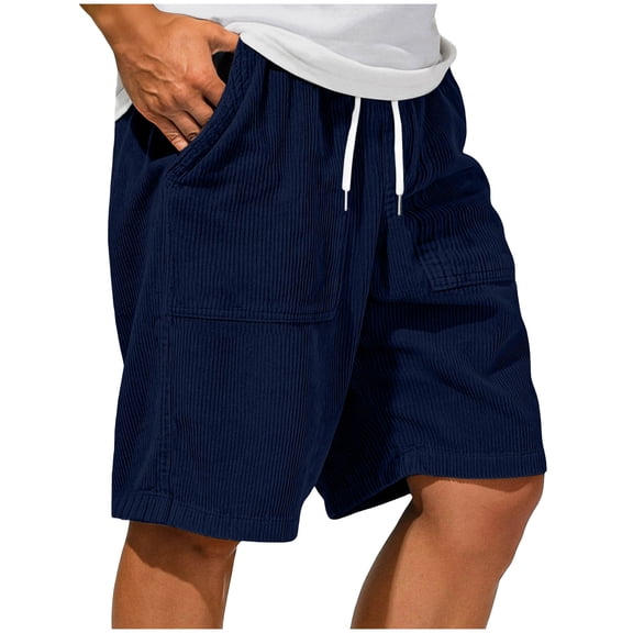 FRSASU Men's Corduroy Shorts Casual Elastic Drawstring Lightweight Summer Beach Shorts with Pockets Navy