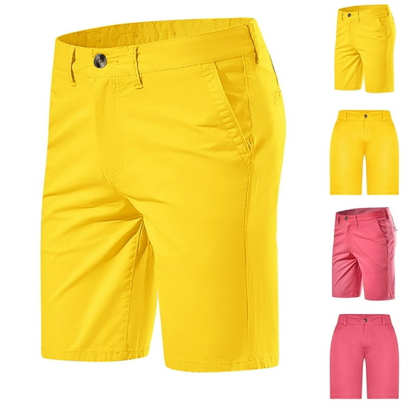 FRSASU Men's Casual Stretch Short Slim Fit Flat Front Shorts Summer Cotton Casual Shorts with Pocket Yellow