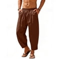 thumbnail image 1 of FRSASU Men's Cotton Linen Harem Pants Drawstring Casual Cropped Trousers Lightweight Loose Beach Yoga Pants with Pockets Coffee, 1 of 8
