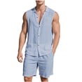 thumbnail image 1 of FRSASU Men's Cotton Linen Sets 2 Piece Outfits Button Down Tank Tops Summer Beach Casual Short Sleeve Hippie Shirts Matching Shorts Set Light Blue, 1 of 9