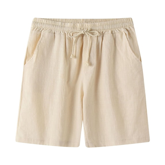 FRSASU Men's Cotton Linen Shorts Elastic Waist Drawstring Lightweight Casual Summer Beach Shorts with Pocket Khaki