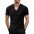 thumbnail image 1 of FRSASU Men's Cotton Linen T-Shirts V-Neck Raw Edge Washed Distressed Shirts Summer Short Sleeve Solid Loose Beach Tee Tops Black, 1 of 5