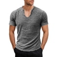 thumbnail image 1 of FRSASU Men's Cotton Linen T-Shirts V-Neck Raw Edge Washed Distressed Shirts Summer Short Sleeve Solid Loose Beach Tee Tops Gray, 1 of 5