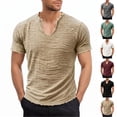 thumbnail image 1 of FRSASU Men's Cotton Linen T-Shirts V-Neck Raw Edge Washed Distressed Shirts Summer Short Sleeve Solid Loose Beach Tee Tops White, 1 of 5