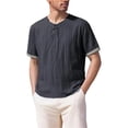 thumbnail image 1 of FRSASU Men's Cotton Linen T-Shirts Vintage V Neck Short Sleeve Beach Boho Shirts Casual Lightweight Quick Dry Hippie Tees Black-A, 1 of 4