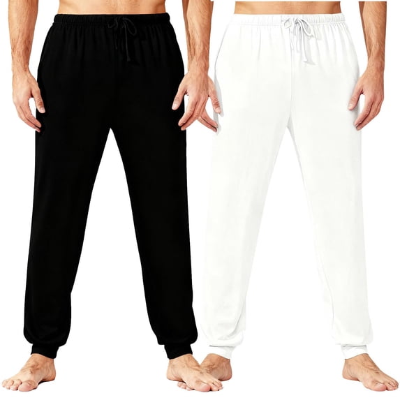 FRSASU Men's Cotton Pajama Pants Soft Sleep Lounge Pants with Pockets & Drawstring Sleepwear PJ Bottoms for Men White