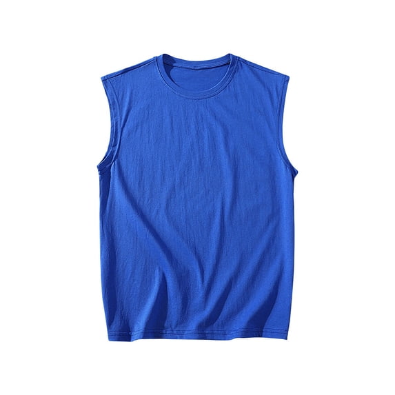 FRSASU Men's Cotton Solid Summer Tank Tops Loose Fit Quick Dry Muscle Athletic Gym Cotton Undershirt Sleeveless Shirts Navy