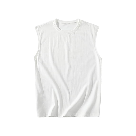 FRSASU Men's Cotton Solid Summer Tank Tops Loose Fit Quick Dry Muscle Athletic Gym Cotton Undershirt Sleeveless Shirts White