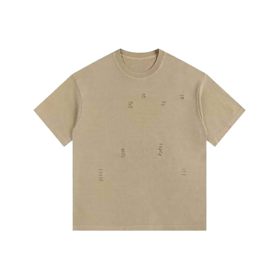 FRSASU Men's Cotton T-Shirts Oversized Unisex Hipster Short Sleeves Casual Loose Vintage Wash Distressed Solid Basic Tee Tops Khaki
