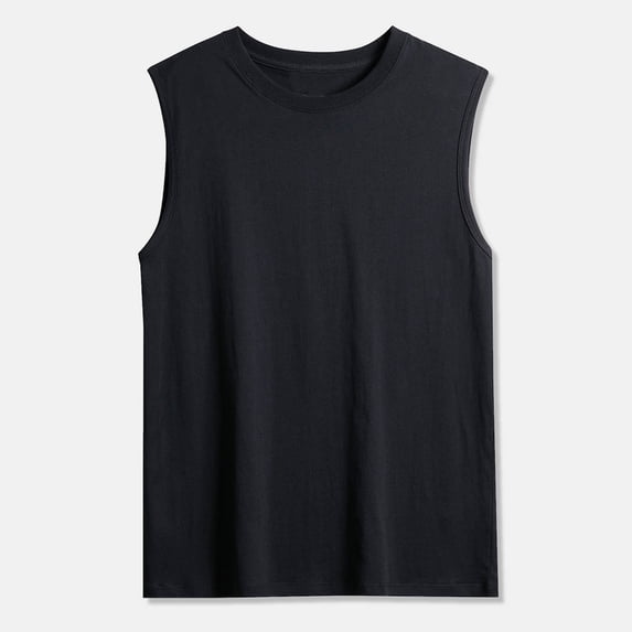 FRSASU Men's Cotton Tank Tops Sleeveless Gym Cut off Muscle Tanks Workout Running Loose Fit Athletic Tees Black