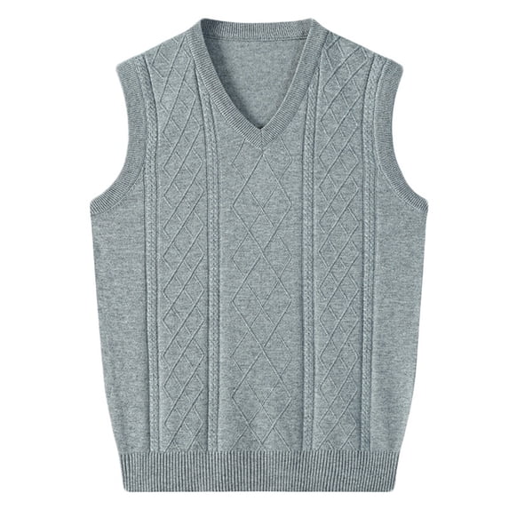 FRSASU Men's Cotton Textured Sweater Vest V Neck Lightweight Regular Fit Knit Sleeveless Pullover Warm Sweater Light Gray