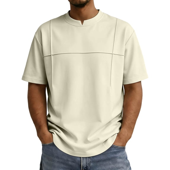 FRSASU Men's Crew Neck Basic Oversized Tshirts Half Sleeve Plain Loose Fit Summer Pullover Tops Beige