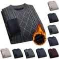 thumbnail image 1 of FRSASU Men's Crew Neck Pullover Sweater Long Sleeve Plus Velvet Thicken Base Knit Sweaters Lightweight Casual Middle-Aged and Elderly Warm Sweater Wine, 1 of 1