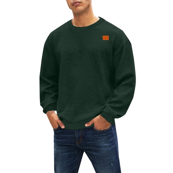 FRSASU Men's Crew Neck Sweatshirt Textured Long Sleeve Solid Casual Regular Fit Pullover Tops Army Green