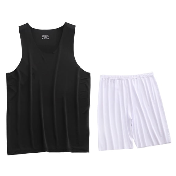 FRSASU Men's Crew Neck Tank Top and Shorts Set Sleeveless Workout Activewear Pajama Lounge Two Piece Elastic Waist Outfit White-C