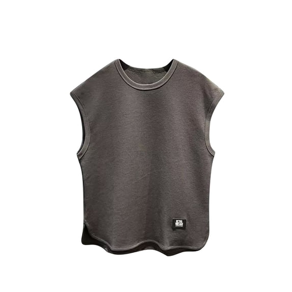 FRSASU Men's Crewneck Sleeveless Athletic Tank Top Performance Workout Muscle Cut Tee Tops Dark Gray