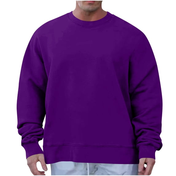 FRSASU Men's Crewneck Sweatshirt Casual Long Sleeve Sweat Shirts Athletic Loose Basic Pullover Shirts Purple