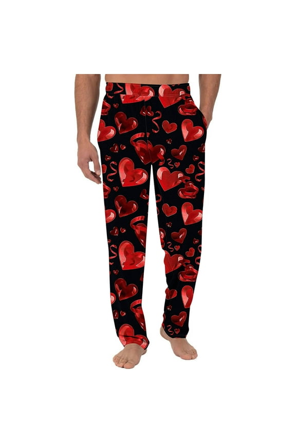 Men's Custom Love Printed Long Pants Mens Homewear Lounge Pants Lightweight with Pockets Multicolor
