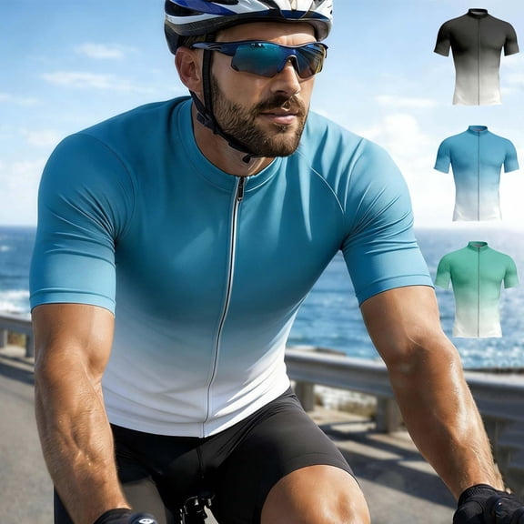 FRSASU Men's Cycling Jerseys Short Sleeve Breathable Quick Dry Summer Bicycle shirts Jersey Cycling Clothing Light Blue-D