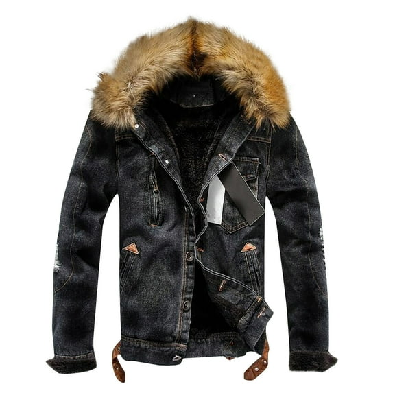 FRSASU Men's Denim Jacket Single Breasted Jean Coat Casual Long Sleeve Trucker Hooded Jackets Outwear Black