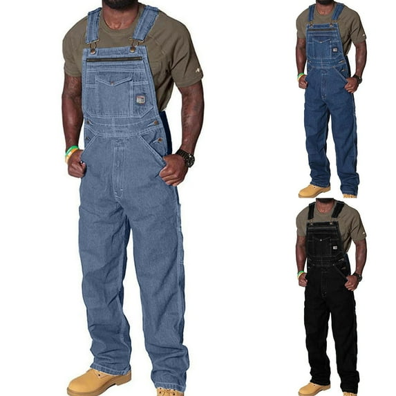 FRSASU Men's Denim Overall workwear pants, Mens Relaxed Fit Overall Midweight Workwear with Adjustable Straps and chest pocket Light Blue