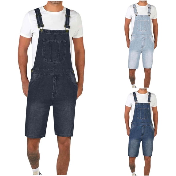 FRSASU Men's Denim Overalls Jean Shorts Bib Coveralls Casual Loose Fit Work Button Pockets Summer Jumpersui Light Blue