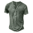 thumbnail image 1 of FRSASU Men's Distressed Henley Shirts Retro Short Sleeve Tee Shirts Casual Button Down Washed T-Shirts for Men Green, 1 of 5