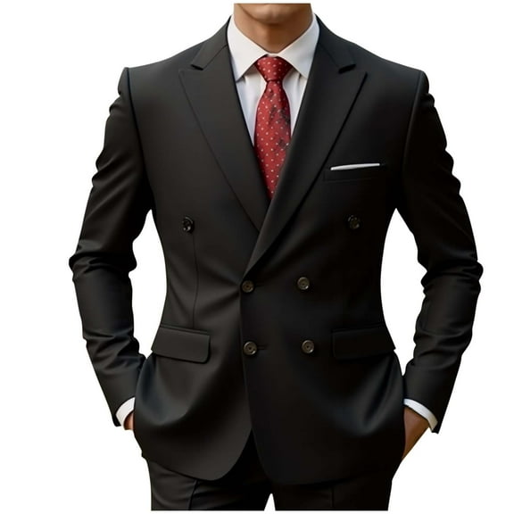 FRSASU Men's Double-Breasted Suit Blazer Slim Fit Solid Color Sport Coat Jacket for Business, Wedding, Prom & formal Events Black