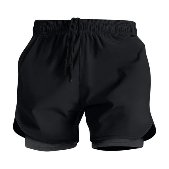 FRSASU Men's Double-Layer Running and Fitness Shorts Gym Athletic Workout Shorts for Men 3 inch Sports Shorts Black