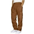 thumbnail image 1 of FRSASU Men's Drawstring Elastic-Waist Solid Color Pocket Sweatants Coffee 8(L), 1 of 5