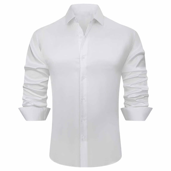 FRSASU Men's Dress Shirts Long Sleeve Casual Button Down Shirt Solid Regular Fit formal Business Shirts White