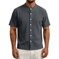 thumbnail image 1 of FRSASU Men's Dress Shirts Short Sleeve Button Down Mandarin Collar Shirt Solid Casual Summer Vacation Tops Gray, 1 of 9