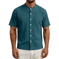 thumbnail image 1 of FRSASU Men's Dress Shirts Short Sleeve Button Down Mandarin Collar Shirt Solid Casual Summer Vacation Tops Green, 1 of 9
