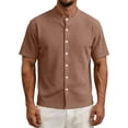 thumbnail image 1 of FRSASU Men's Dress Shirts Short Sleeve Button Down Mandarin Collar Shirt Solid Casual Summer Vacation Tops Khaki, 1 of 9
