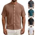 thumbnail image 1 of FRSASU Men's Dress Shirts Short Sleeve Button Down Mandarin Collar Shirt Solid Casual Summer Vacation Tops White, 1 of 9