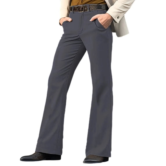 FRSASU Men's Elastic Flared Suit Trousers Business Fashion Trend Casual Slim Spring Men's Bottoms Dark Gray