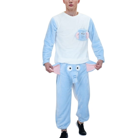 FRSASU Men's Elephant Trunk Top, Pants 2 Piece Cotton Outfits Crew Neck Sweatshirt Tracksuit & Joggers Sweatpants Sweatsuit Set Fun Mischief Gift Sleepwear and Pants Set Blue